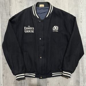 VTG The Famous Grouse Scotland Rugby Black Wool Bomber Jacket RARE Men's XL